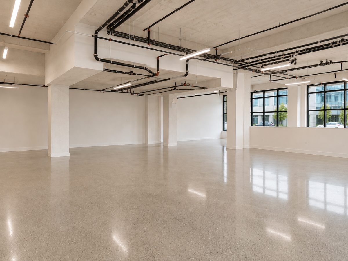 Open commercial floor with exposed ceiling